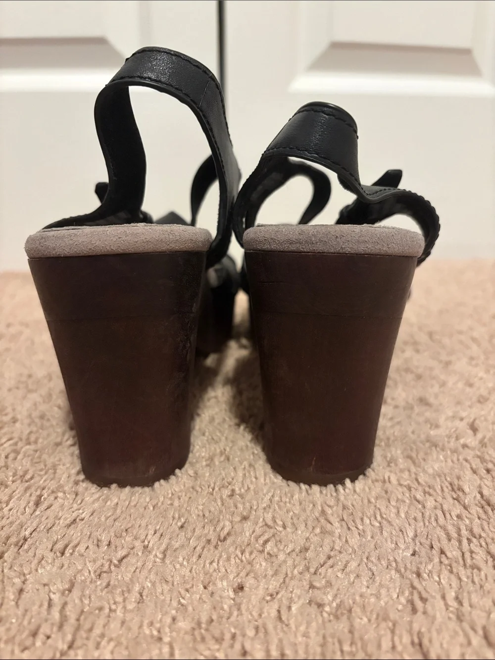 Earth Black Woven Leather Block Heel Sandals